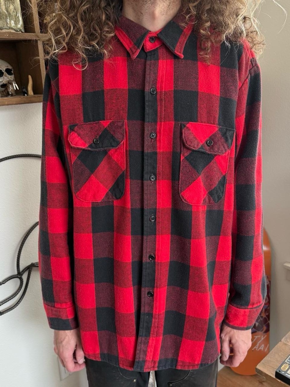 Vintage 90s Red Black Buffalo Check Quilted Flannel Grunge Outdoor ~ Size XL